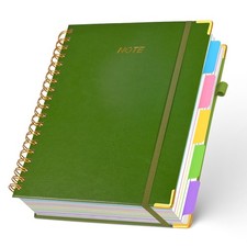 5 Subject Notebook with Removable Dividers Tabs, 300 Pages Leather Hardcover ...