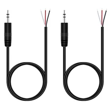 2-Pack 3FT 3.5mm 1/8" to Speaker Wire TRS Stereo Male Jack to Bare Wire Pigta...