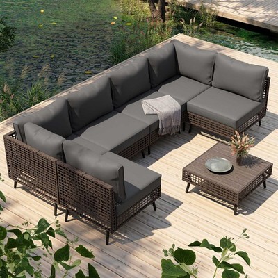 LAUSAINT HOME 7 Pieces Patio Conversation Set, Sectional Sofa with Gray Cushions