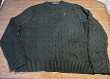 Polo Ralph Lauren Men  s Navy Blue Sweater XL Cable Knit Crewneck Cotton Red Pony