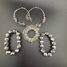 Rhinestone Necklace Bracelet Set Silver Tone ...