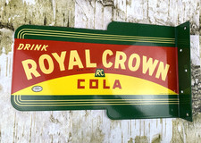 VINTAGE DRINK ROYAL CROWN COLA RC DOUBLE-SIDED FLANGE PORCELAIN GAS OIL SIGN
