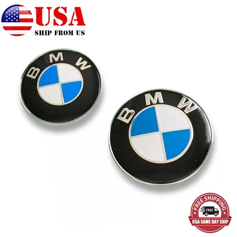 2PCS Front Hood & Rear Trunk (82mm + 74mm) FOR BMW Badge Emblem