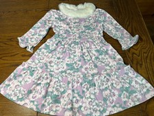 NWT Janie and Jack The Warm  Cozy Floral Faux Fur Collared Ponte Dress Size 7