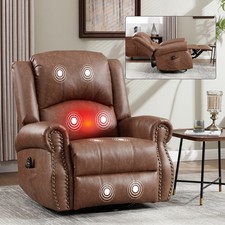 Massage Recliner Chair with Rocker, Swivel  Heat, Yellow Fabric