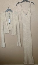 Fashion Nova All Fuzzy Sweater Maxi Dress Jacket Set 1X Cream Bodycon 2 Pc