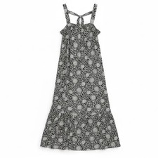 OLD NAVY Tie Back MAXI FLORAL SUN DRESS Sleeveless RAYON Black White Size Medium