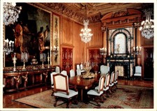 The Elms Mansion Dining Room Newport RI Postcard Venetian Murals Oak Paneling