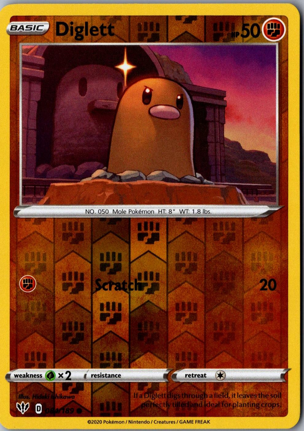 Diglett Reverse Holo 084/189 Common SWSH03: Darkness Ablaze LP Pokemon Card
