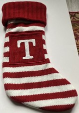 Wondershop Monogram Christmas Stocking Letter T Initial Striped w/ Pocket Target