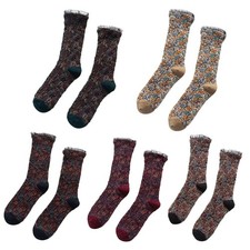 Women Sweet Ruffle Lace Calf Socks Ethnic Multicolor Floral Jacquard Hosiery