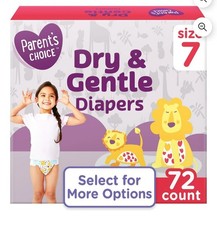 Parentts Choice Dry  Gentle Diapers Size 7, 72 Count NEW 