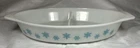 Pyrex 1 1/2 Quart Snowflake Divided Casserole Dish No Lid White Blue VTG