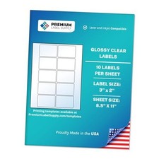 Glossy Clear Sticker Labels   3" x 2"   Laser/Inkjet Compatible   100 Labels