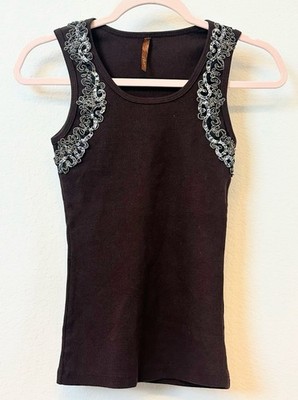 NOA Brown Embellished Ribbed Tank Top Y2K Fairy Grunge