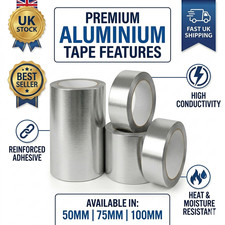 Aluminium Foil Tape Self Adhesive Heavy Duty Heat Insulation 50-100mm UK Seller
