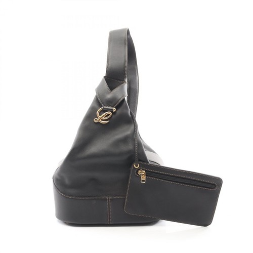 LOEWE Anton Shoulder Bag Leather Black Women Used Authentic