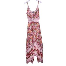 Floral Hanky Hem Dress Strappy Keyhole Boho Cottage Milkmaid Feminine Multi M
