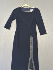 Joseph Ribkoff Dress Size 2 Navy Cocktail Formal Dress With Beaded Sparkly Slit