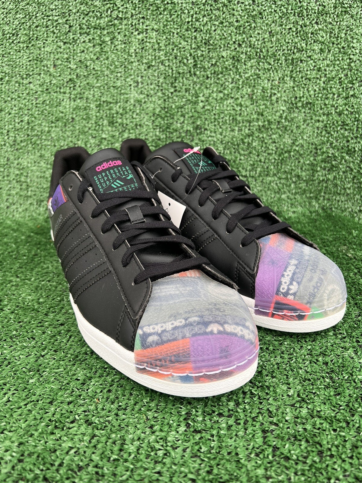 NEW Adidas Superstar Originals GX2716 Black Multi Logo Mens 12.5 | eBay