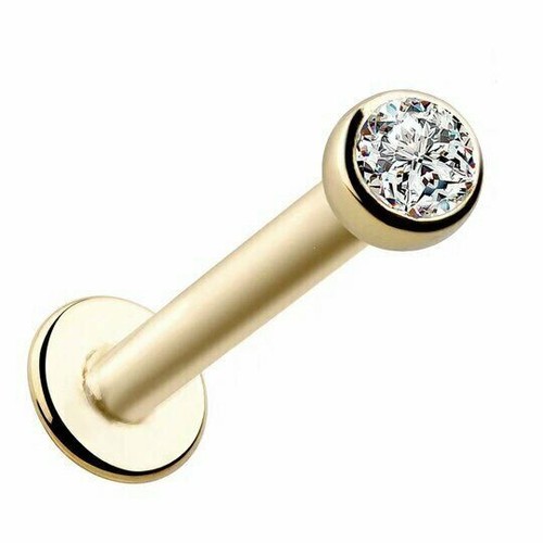 Ball CZ Monroe, Labret, Tragus, Chin Lip Stud Piercing Real 14K Yellow Gold 14g Ball CZ Monroe, Labret, Tragus, Chin Lip Stud Piercing Real 14K Yellow Gold 14g