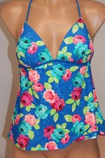 Hula Honey Swimsuit Bikini Tankini Top Sz S Push Up Blue