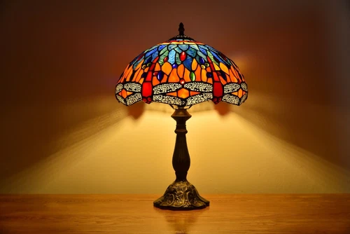 Dragonfly Style Tiffany Table Lamp Stained Glass Desk Light for Home Decor H 18"