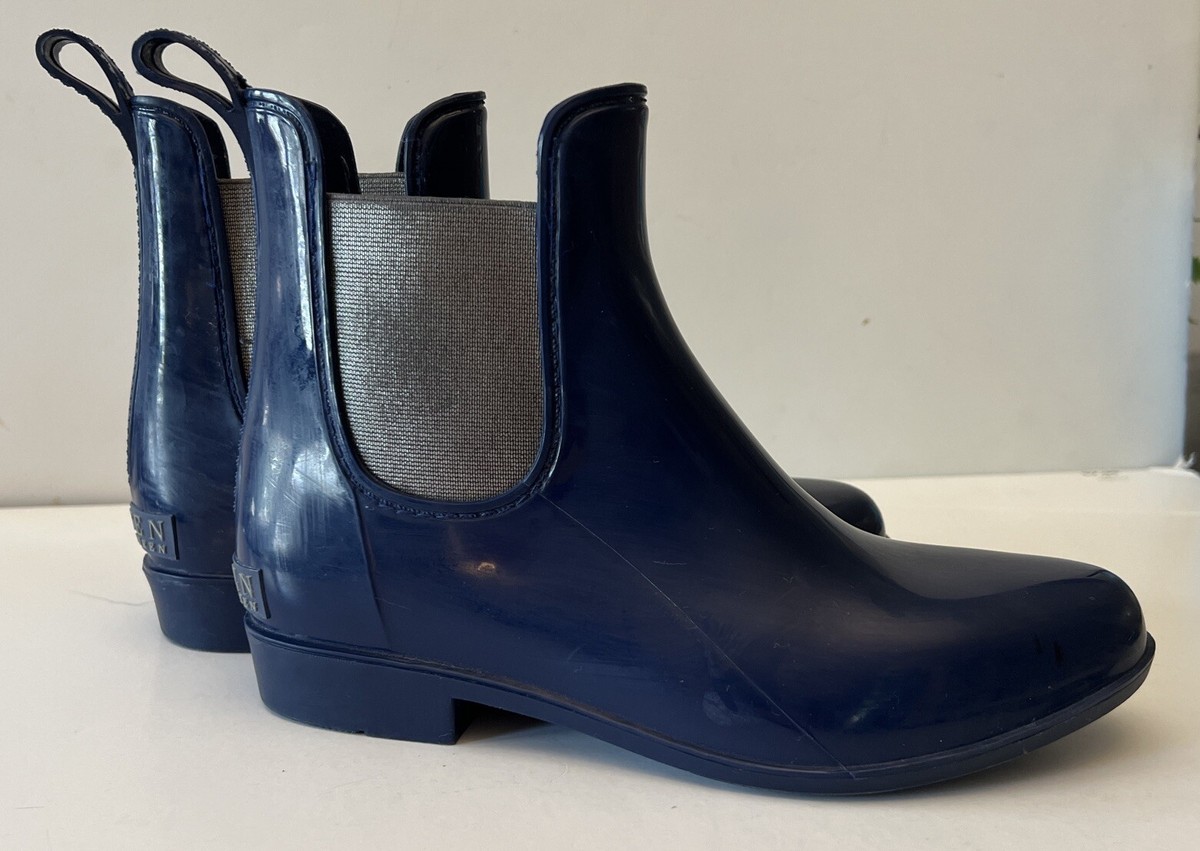 Lauren Ralph Lauren Boots Womens Rubber Ankle Blue Slip On Polo RL Size  Rain