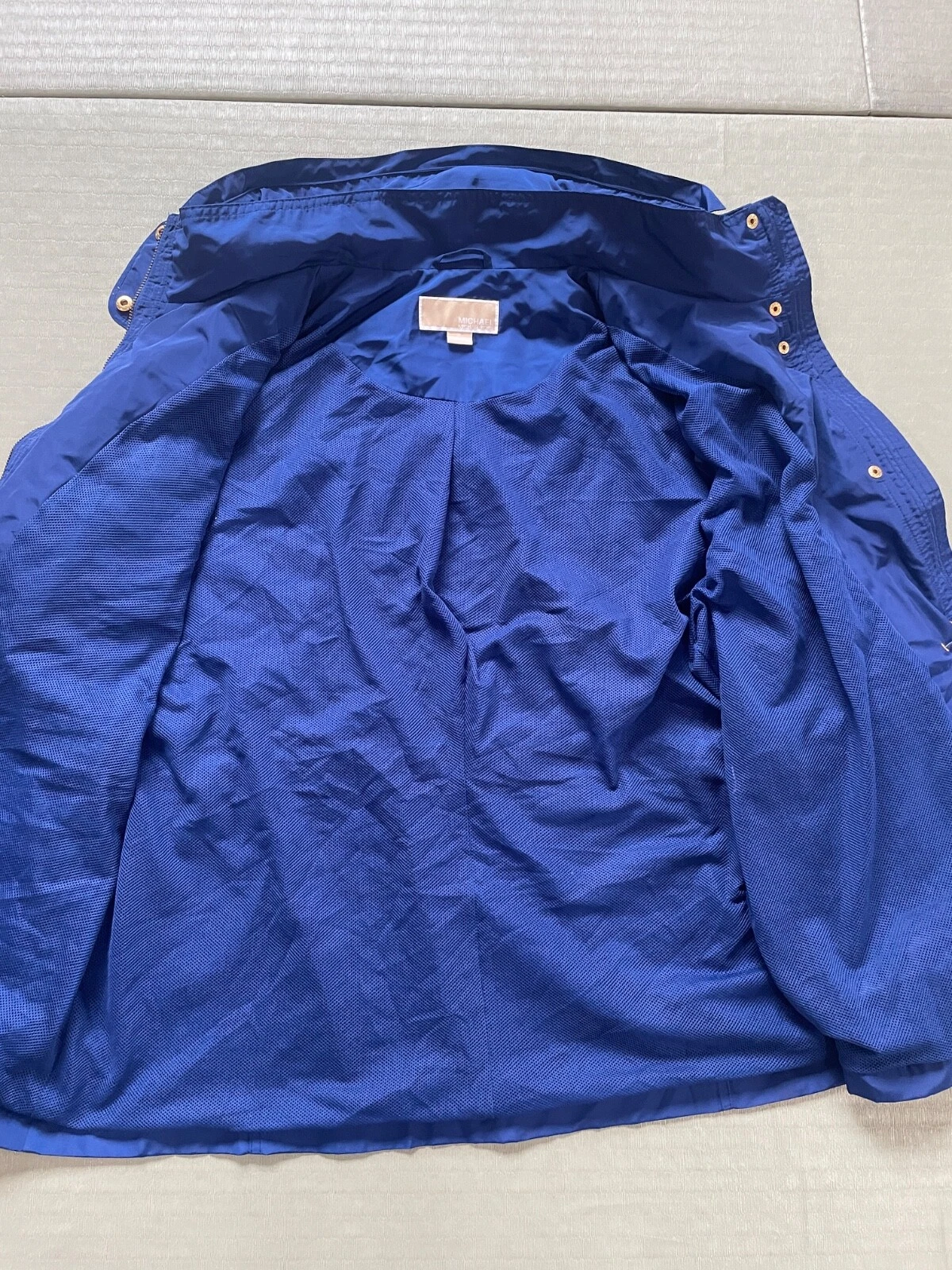 Giacca donna Michael Kors Anorak tutte le stagioni con cappuccio e zip blu taglia XL