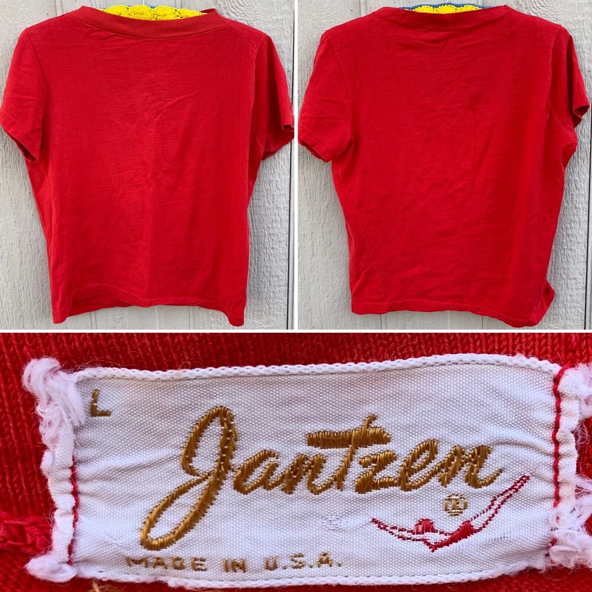 Vintage Jantzen T-Shirt Tee Top Red Made In USA Size L large