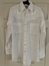 Ely Cattleman Mens Shirt Small White Rose Embroidery Western Pearl Snap Adult
