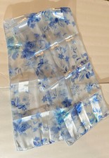 Women's Scarf Blue White Floral Semi Sheer 14/60 Rectangle Wrap x