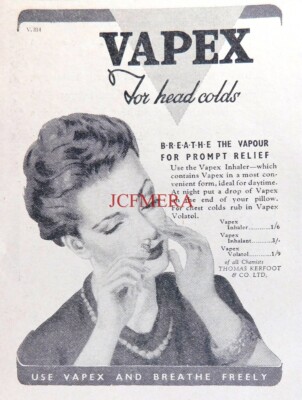VAPEX Inhalator 'für Erkältungen' Relief medizinische ANZEIGE #2: Kleindruck 1952 670/93