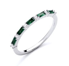 Sterling Silver 925 Simulated EMERALD & CZ Baguette Eternity Band Ring J to S