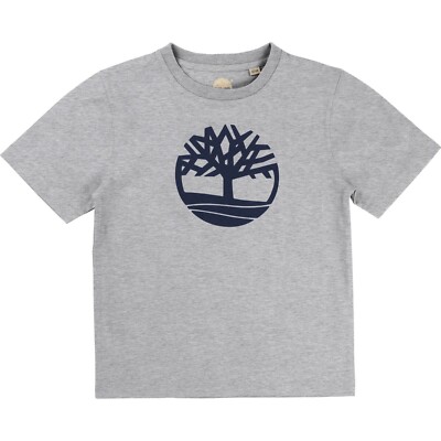 Timberland Kids T-Shirt grau Logo Print schwarz USA Biobaumwolle Groessen128-176