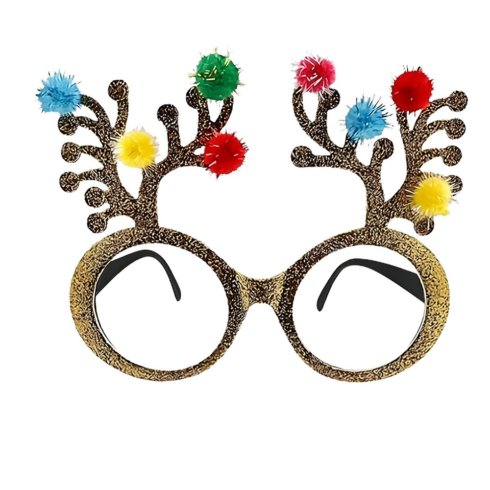 Gold Glitter Christmas Holiday Reindeer Antlers Animal Glasses