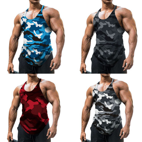 Men Gym Vest Racer Back Fitness Top Bodybuilding Muscle Stringer Camouflage - Afbeelding 1 van 12