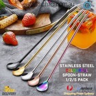 304 Stainless Steel Drinking Straws Boba Spoon-straw Stroon Scoop Reusable Eco