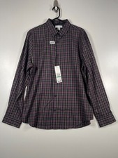 BNWT Calvin Klein Mens Button Up Plaid Cabernet Shirt Purple Black Size Large