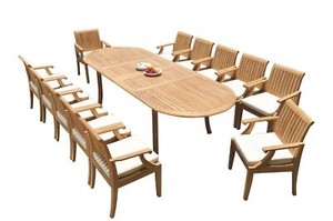DSLG A-Grade Teak 13pc Dining Set 118" Oval Table 12 Arm Chairs Outdoor Patio
