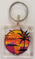 Vintage 80s Acrylic Hawaii One Sided Souvenir Keychain Keyring Island Palm Trees
