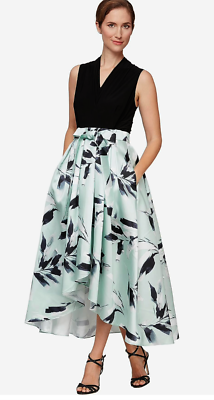 IGNITE EVENINGS Women Sleeveless Jersey V-Neck Hi-lo Floral Dress with  Pockets S | eBay