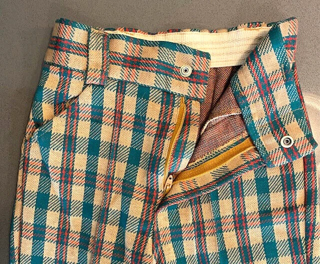 Pantalones de Colección Años 70 Niños Health-tex Beige Verde A Cuadros Puños Campana Parte Inferior Talla 6 Foto 3 de 4