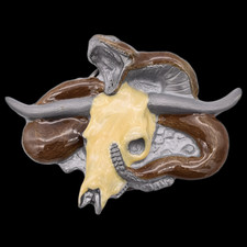 Bull Skull Rattlesnake Western Cowboy Belt Buckle