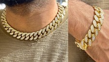 18mm Miami Cuban Link Necklace 14k Gold Solid St Steel 20" Chain Bracelet Set