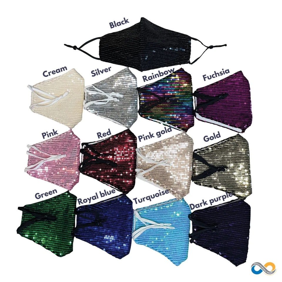 Bling Face Mask, Fashion Washable Sparkly Sequin Face Mask, Cotton Face Mask - Image 2 of 4