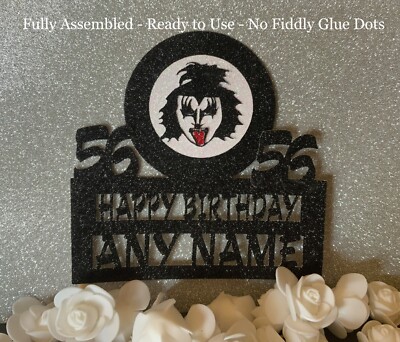 Personalisierter Glitzer-Geburtstagstortenaufleger Kiss Rockmusik Gene Simmons