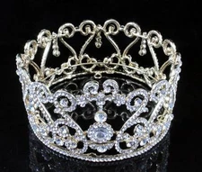 CHARMING CLEAR AUSTRIAN RHINESTONE HAIR FULL CROWN TIARA PAGEANT T11987 GOLD