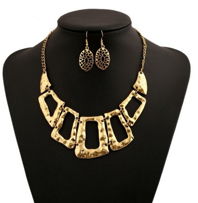 Geometric Necklace & Earring Set 12'' chain - Middle Pendant is 2'' x 1-5/8'' Boho