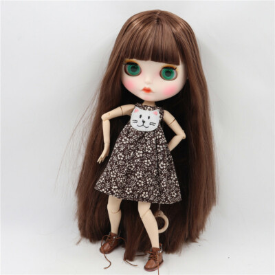 12''Blythe doll Nude joint body Brown straight hair matte face eyebrows Lip gloss